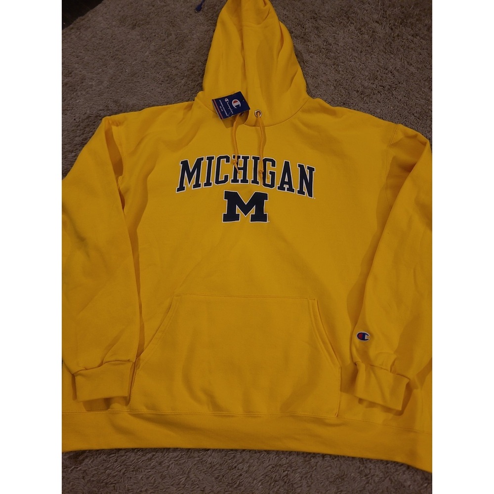 Champion Michigan Wolverines NCAA Pullover Hoodie Sweatshirt 2XL Yellow NWT